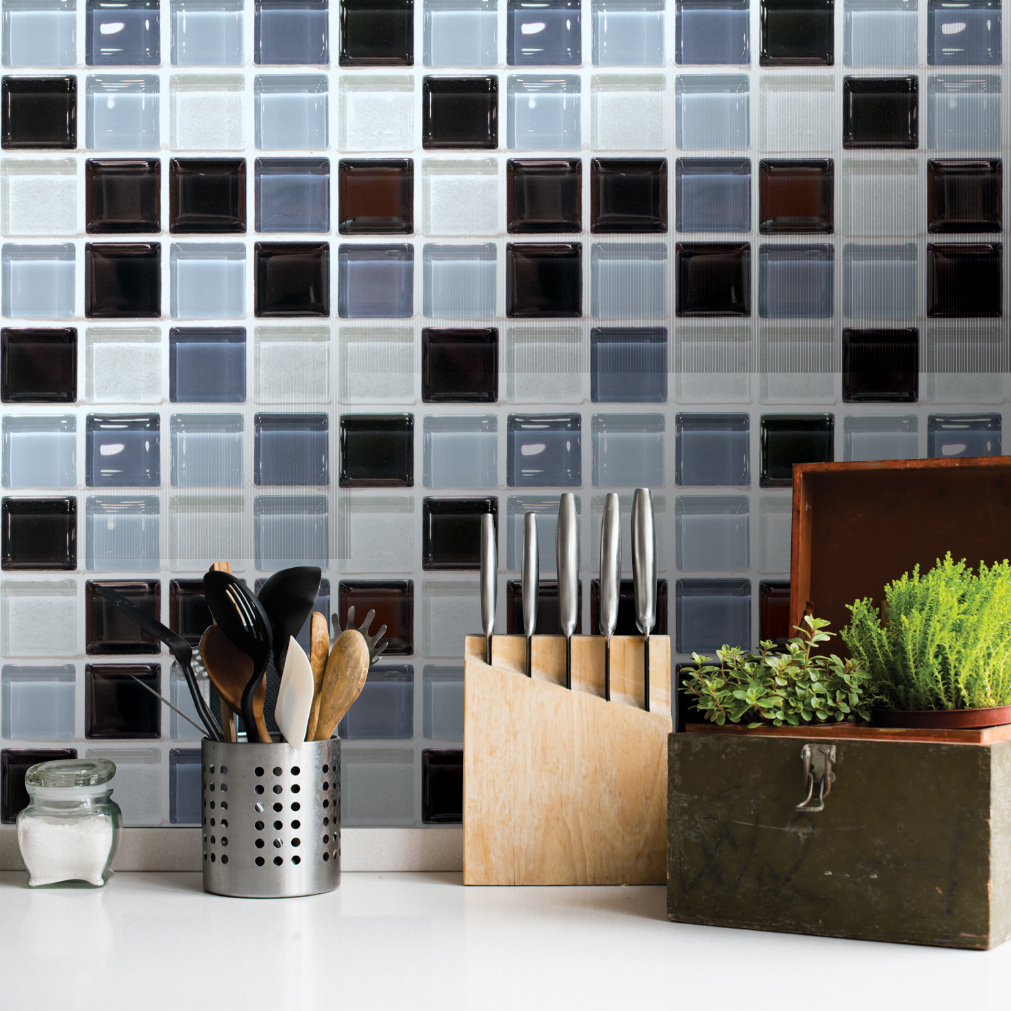 3D Mica giả gạch ô đen trắng