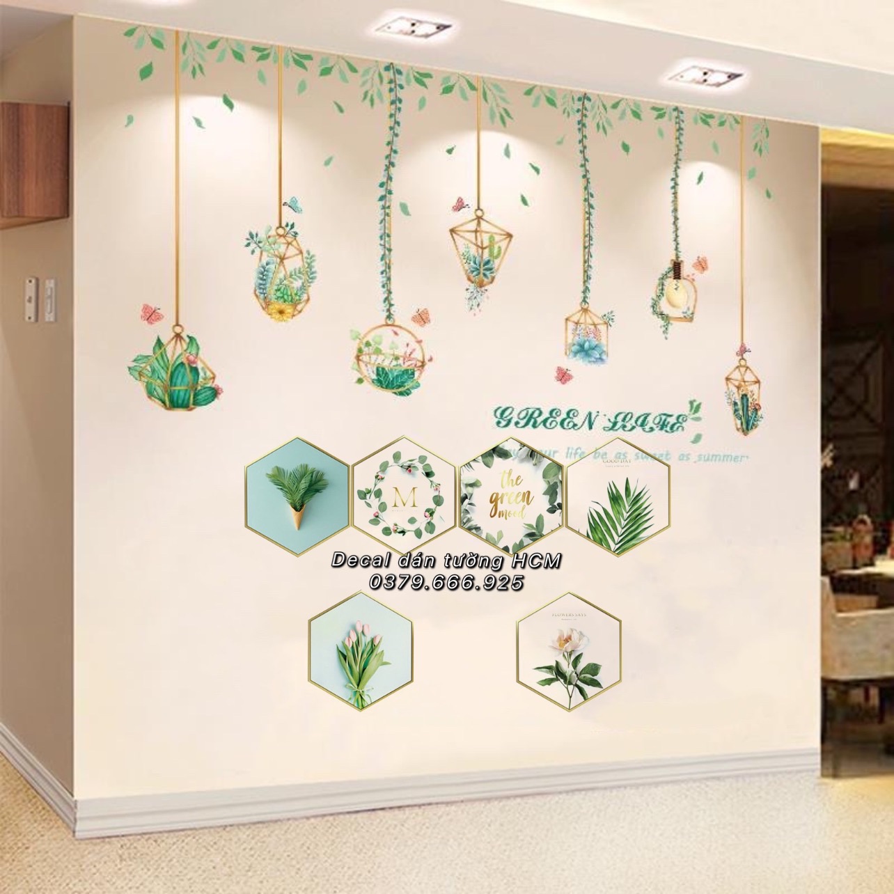COMBO 7 giỏ hoa treo 2 3D 6 tranh lục giác M