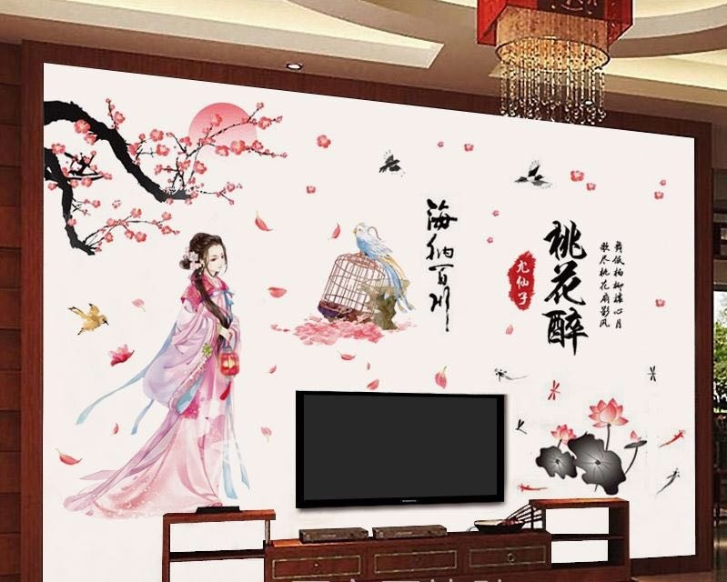 COMBO CÔ GÁI TRUNG HOA CÀNH ĐÀO VÀ SEN 